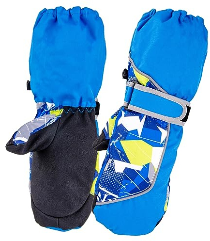 Azarxis Kids Snow Gloves Winter Ski Gloves Thermal Warm Windproof Water Repellent for Children Snowboarding Sledding Cycling Skiing Riding with Adjustable Cuffs (Blue, 5~7 Years)