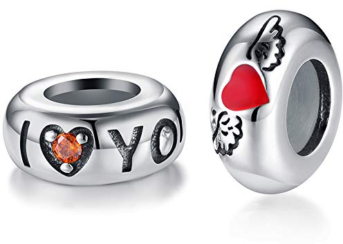 LOVANS 2 PCS Silber 925 Charms Stopper für Armband I love You Gummi Clips Stopper mit Herz Spacer Stopper für DIY Pandora Armbänder