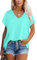Aokosor Tops for Women V Neck Summer T Shirts Ladies Extended Shoulder Casual Tee Lake Green Size 10-12