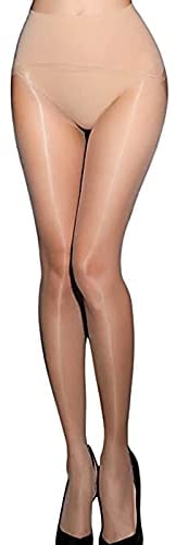 HTRUIYATY Collants Femme Brillants 3 Deniers Sheer Huileux Collants Taille Haute Sans Coutures Beige
