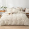 Getuftet Boho Bettwäsche-Set mit Stickerei Shabby Chic, 1 x Bettbezug 200x220 cm mit 2 x Kissenbezüge 50x70 cm und Reißverschluss, Bohemien Einfarbig Modern 100% Microfaser Bettwäsche - Beige
