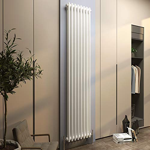 Acezanble∣2 Column Radiator, Vertical 1800mm White Tall Traditional Cast Iron Style Radiators Windows Hallyway