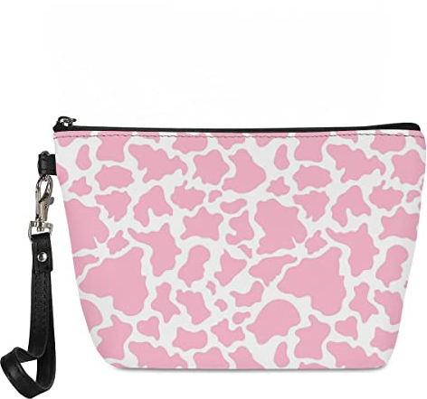 Jeiento Kosmetiktasche für Damen, tragbar, klein, Make-up-Tasche, Kulturbeutel, Organizer, PU-Leder, Kuh-Rosa, Large,