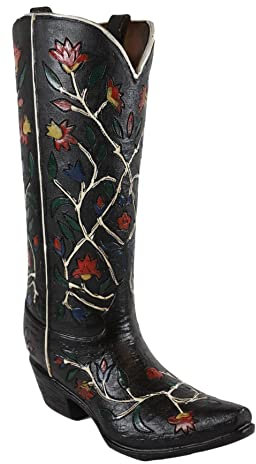 Ebros Gift Rustikaler Cowboy-Stiefel aus schwarzem Leder mit floralem rotem Rosenreben, dekorative Figur oder florale Vase, Pflanzgefäß, Tischregal, Arbeitsplatte