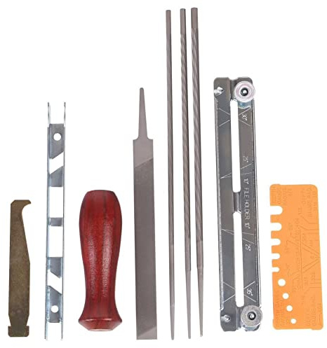 SPORTARC Kit di affilatura da campo per motosega, kit per affilare motosega, include manico in legno, file, misuratore di profondità, lime rotonde, guida per l'affilatura delle lame per a catena