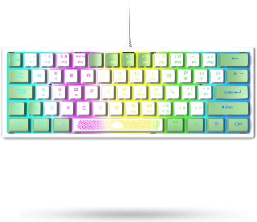 LexonElec K61 60% Prozent Gaming Bunte Tastatur Mini Weiß Und Grün Pc RGB Beleuchtung - UK Layout QWERTY Aesthetic Keyboard Cute - Mechanische Fühlen Ergonomie Kawaii - Für Laptop Computer