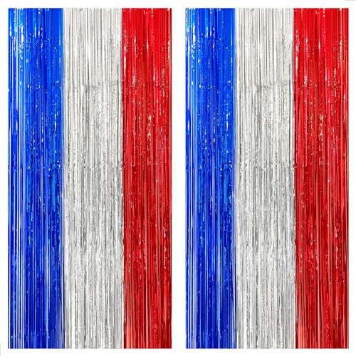 KatchOn, Red White and Blue Streamers - XtraLarge, 8x6.4 Feet, Pack of 2 | British Themed Decorations, France Decorations for Party | Red White and Blue Tinsel for Independence Day Decorations