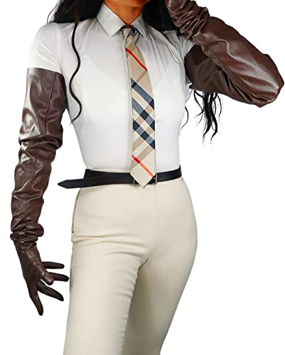 DooWay Superlange Lederhandschuhe für Damen, Schulterlänge, 90 cm, ovale Größe, Plus-Ärmel, für Abschlussball, Kostüm, Cosplay, dunkelbraun, 38