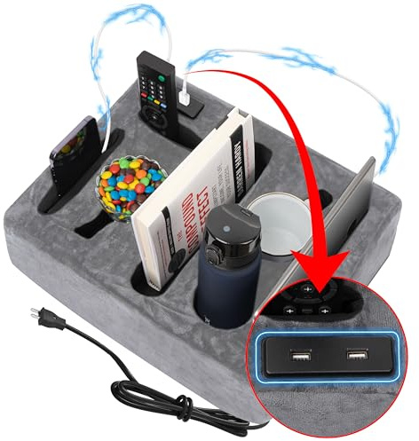 Sofa Buddy Couch-Getränkehalter & Organizer mit USB-Ladeanschlüssen – Sofa-Caddy für Getränke, Fernbedienungen, Snacks und mehr – perfektes Couch-Accessoire mit rutschfestem Design