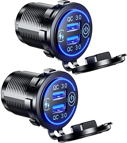 Kewig QC 3.0 USB Steckdose 12V/24V Schnellladung mit Blau LED & Berühren Schalter, Wasserdicht und Staubdicht, Zigarettenanzünder USB Dose 36W/3A für Motorrad Boot LKW Wohnwagen ATV (Blau)