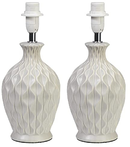 2 Pack - Soft Grey Vintage Ceramic Table Desk Lamp Base | 28cm Height | 1 x SES E14 Lamp Bulb Required | in-Line Switch | UK Approved | Honeycomb Urn Design