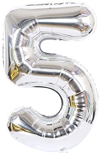 D2D | Party Balloon Zahl 5 XL in Silber - Größe 80 cm - Folienballon - Zahlenballon - Geburtstagsdeko - Helium Ballon