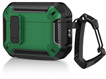 AirPods Pro 2nd Generation Case Cover 2022 with Lock Lid and Keychain Hook, Double Layer Dustproof Shock Resistant Rugged Case (Green)
