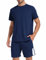 Litherday Jogginganzug Herren Activewear Sport Set Herren Sportanzug Trikot mit Sporthose Kurz Für Fitness Basketball A-Dunkelblau XL