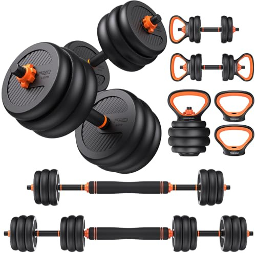 FEIERDUN Verstellbare Hanteln, 13,6 kg Freigewichtsset mit Verbindungsstück, 4-in-1-Hantel-Set verwendet als Langhantel, Kugelhanteln, Liegestütz-Ständer, Fitnessübungen für Zuhause, Fitnessstudio,