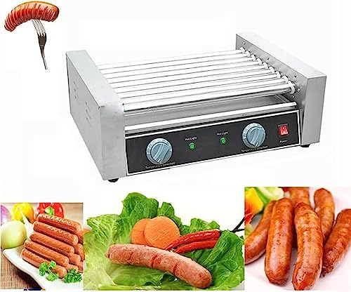 macchina per hot dog Macchina Elettrica Professionale For Salsicce A Rullo For Hot Dog Hot Dog, Macchina For Fornello A Griglia A 9 Rulli In Acciaio Inossidabile, Doppio Controllo Della Temperatura, F