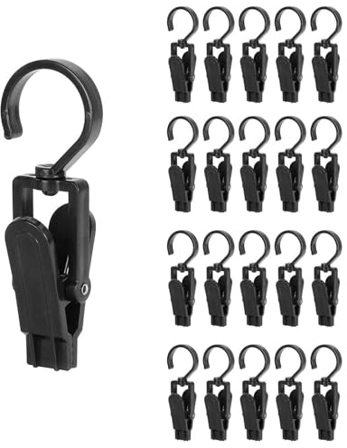 20 Stück Handtuch Clips 360° Drehbarer Klammerhaken Handtücher Clips Stiefelklammer Geschirrtücher Aufhängen Handtuchclips Hosenbügel Klammer Haken Sockenklammer Wäscheklammer Hosenbügel, Schwarz