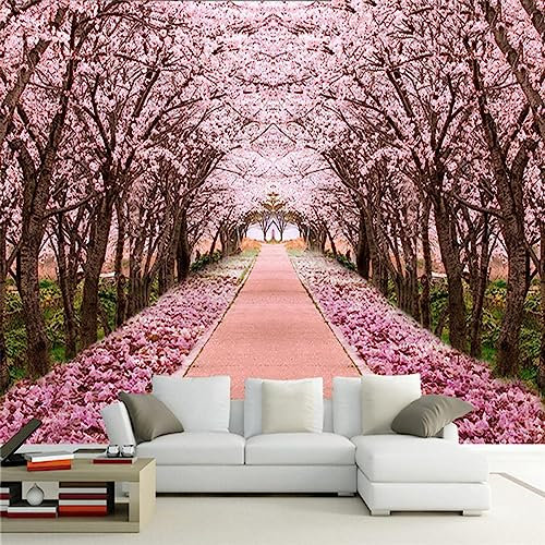GIVLWF Papier Peint Intissé de Fleur De Cerisier Romantique, Manoir Forêt Panoramique Déco Mural - pour Salon Chambre D'enfant Décoration Murale 250 x 175 cm