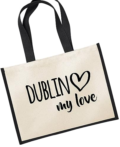 Huuraa Jutetasche Dublin my love Shopper Einkaufstasche Black 21 Liter für alle Fans von Dublin Irland Geschenk Idee für Freunde und Familie