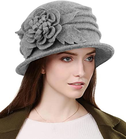 Wantonfy Damen Fischerhüte Wintermütze Warme Baret Hut Französischer Stil Vintage 1920s Vintage Bowler Wolle Winter Hut