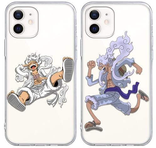 PBNDJVG 2 Stück Handyhülle für Apple iPhone 15 Hülle 6.1 Zoll, Anime One Piece Luffy Gear 5 Nika mit Motiv Designs Manga Case Schutz Schutzhülle Stoßfest TPU Weich Ultra Dünn Cover -Transparent3
