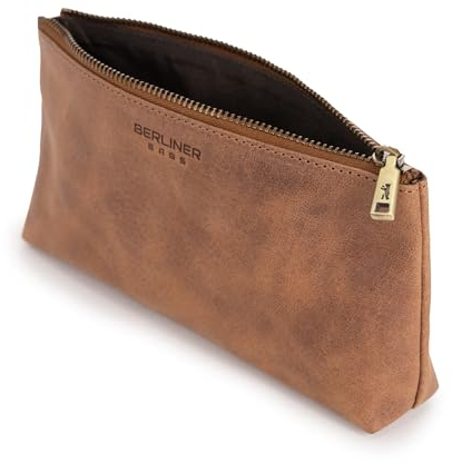 Berliner Bags Vintage Kosmetiktasche Anna, Kleiner Kulturbeutel, Schminktasche aus Leder, Federmäppchen für Damen und Mädchen - Braun