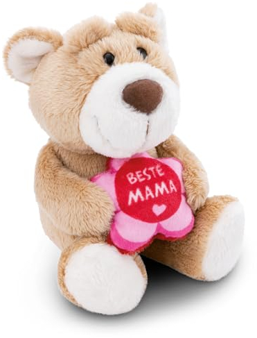 NICI Kuscheltier Bär BESTE MAMA 15cm I Teddybär mit Blume in Pink-Rot I Plüschtier für Schmusetierliebhaber I Stofftier aus nachhaltiger Produktion – 48829