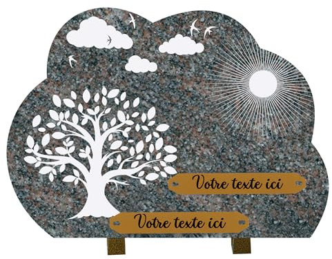 France Tombale Plaque funéraire personnalisée - Granit - Assemblée en France - Gravure arbre de vie - H 25 X L 35 cm - 2 textes