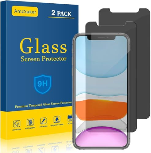 AmzSuker Pack of 2 Privacy Screen Protectors for iPhone 11/XR 6.1 Inch, Anti-Spy 9H Hardness Tempered Glass Film, Scratch-Resistant, Bubble-Free