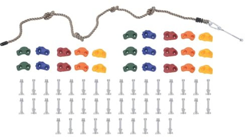 vidaXL Multi-Coloured Climbing Stones with Rope, 50pcs - Outdoor Rock Climbing Wall Accessory - Strength and Balance Development - For Kids and Teens