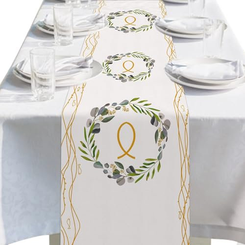 270x30cm Tischläufer Taufe Kommunion Kommunion Tischdecke Fische Erstkommunion Deko Tischdeko Konfirmation Erstkommunion Deko Junge Mädchen Weiß