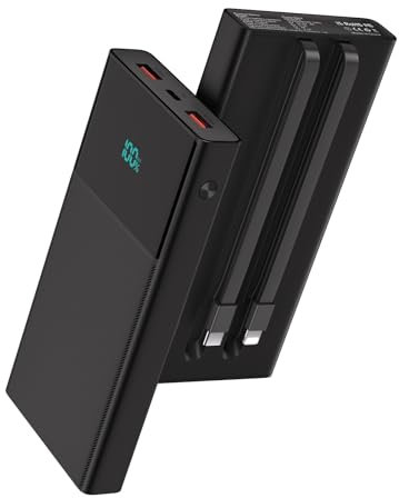 BOANV Portable Charger with 2 in 1 Cables(USB-C and iOS), 13000mAh PD Fast Charging Durable Power bank with LED, Battery Backup Charger for iPhone,Android-Black(1 Pack)