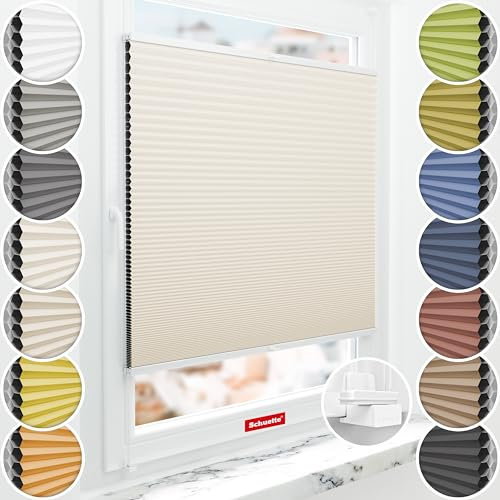 Schuette® Wabenplissee ohne Bohren: Calm Coast (Beige) ● 90x130cm (Breite x Höhe) ● Suprafix Faltrollo X Klemmfix Rollo ● Blitzschnelle Montage inkl. Video