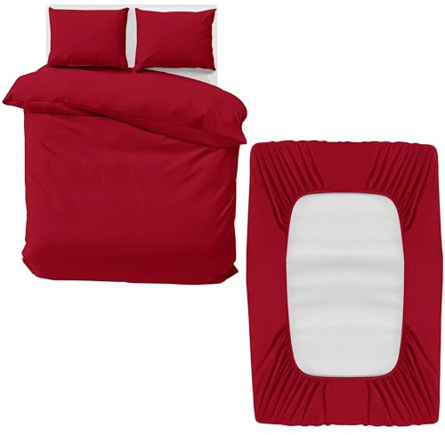 MOONLIGHT20015 Super King Bedding Set 4 Piece Duvet Cover Fitted Sheet with Pillow cases Soft Brushed Microfiber Duvet Cover sets Burgundy