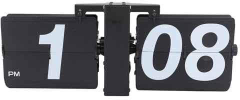 Fockety Flip Clock, Abnehmbare Karten 12 Stunden Mechanische Tischuhr für das Büro (Alles schwarz)