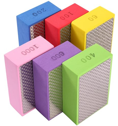 XKDOUS 6PCS Diamond Hand Polishing Pads,60/100/200/400/600/1000 Diamond Sanding Pads Tile Tools Polishing Pad Sanding Block Polishing for Ceramic Tile Glass Stone Marble Granite Metal Grinding
