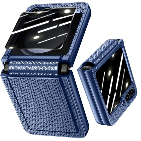 Doeshine für Samsung Galaxy Z Flip 5 Hülle, Privacy Displayschutzfolie & Scharnierschutz, Schutzhülle Rutschfester Textur, Hard PC Rugged Kratzfest Stoßfest Handyhülle Case für Z Flip 5 (Blau)
