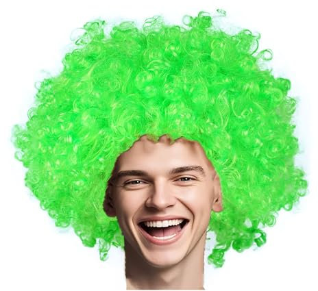 Afro Clown Perücke Lockenkopf Lockenperücke Afroperücke Fasching Kostüm Wig für Herren Damen Karneval Halloween (Grün)