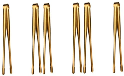 DECHOUS 6 Pcs Barbecue Tongs Korean Barbecue Food Serving Tongs Kitchen Tongs Mini Tongs Pasta Tongs BBQ Tongs Mini Appetizer Tongs Fried Steak Clamp Steak Tong 304 Stainless Steel Golden