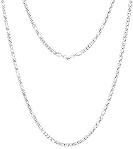 KRKC Herren Halskette, 4mm Silber Farbe Edelstahl Panzerkette Cuban-Chain, Nickel-frei Dünne Silberkette für Männer Länge 45-66cm(50.8, 4mm-Edelstahl)