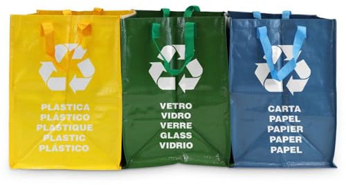 Space Home - 3 Pack Recyclingbeutel - Mülltrennsystem 3fach - Mülltrennsysteme - Recycling Behälter - Altglas, Altpapier, Plastik Sammelbehälter - Müll Trennen System - Recycling Taschen