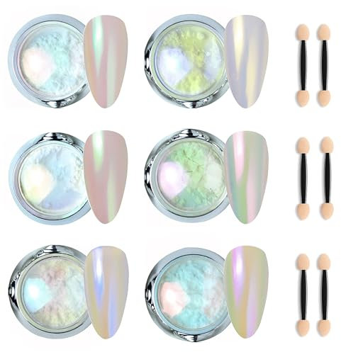 Pearl Chrome Nail Powder - Sheer Mermaid Nail Chrome Powders - White Aurora nail Pigment Powder - Glazed Donut nail powder - Iridescent Glitter Nail Art for Gel Nails Gel Polish