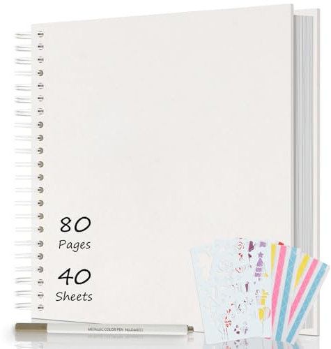 AIOR Fotoalbum zum Selbstgestalten und Einkleben, DIY Spiralalbum 80 Seiten, Fotoalben Scrapbook 30,5x30,5cm, Fotobuch für Baby Valentinstag Geburtstag Jahrestag Geschenk (Weiß)