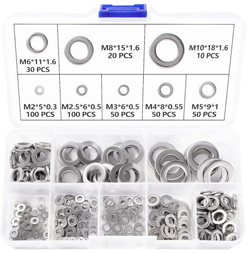 Lyeteung 410 Piezas M2 M2.5 M3 M4 M5 M6 M8 M10 Juego de Arandelas Planas de Acero Inoxidable, Arandelas de Metal Surtidas, Arandelas Planas de Metal, para Decoración del Hogar, Reparación General