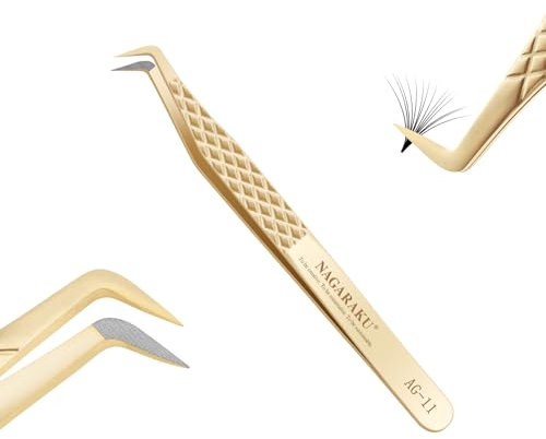 NAGARAKU Pince Fibre Cils Mega Volumineux Greffage Pince à Épiler Précision Professionnelle Poignée Antistatique Antidérapante Inoxydable Curved Tweezer pour Créer des Fleurs de Cils (7 Typ AG-11)