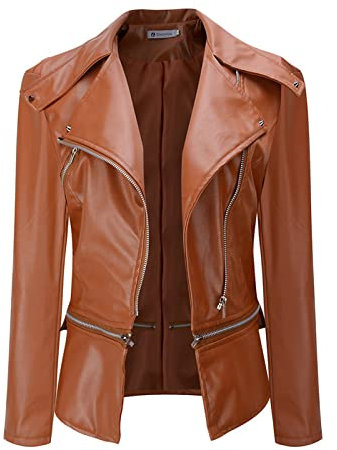 Generisch Lederjacke Frauen Kunstlederjacke mit Kapuze Moto Biker Jacke Full Zip Plissee Mantel Casual Mantel Warm Tops, Schwarz Braune Lederjacke Damen Lederjacke GefüTtert Damen Winter