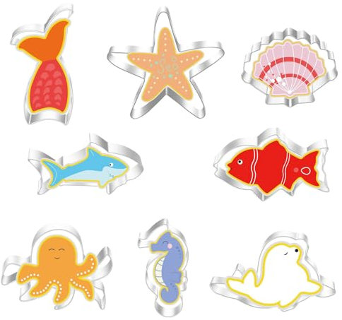 8Pcs Marine Sea Animal Series Cookie Cutter Set Stainless Steel Cute Sandwich Cutter to Animal Biscuit Cutter Baking Mould for Cake Decorating Pastry Cookie Making