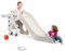Toboggan pour Enfants, Toboggan Pliable 3 en 1, avec Panier de Basket, Basket-Ball, Lancer d'anneaux, pour Les 18 à 36 Mois, Toboggan Extra Long H650 x L330 x P1520 mm (Beige-Gris)