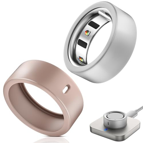 Hexasider 2 Stück Smart Ring Protector für Oura Ring Gen 4/ Oura Ring Gen 3/Samsung Galaxy Ring, Anti-Scratch Elastische Silikon Schutzhülle Zubehör für Oura Ring (Silver+Rosegold, M for 8/9/10/11)