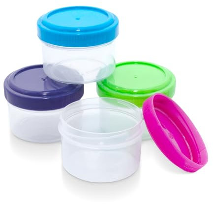 3 Snack Pot Containers - 140ml, Screw Top, Freezer Food Pots Containers, For Sauce, Condiments, Dressings, Snacks, BPA Free, Dishwasher, Microwave & Freezer Safe